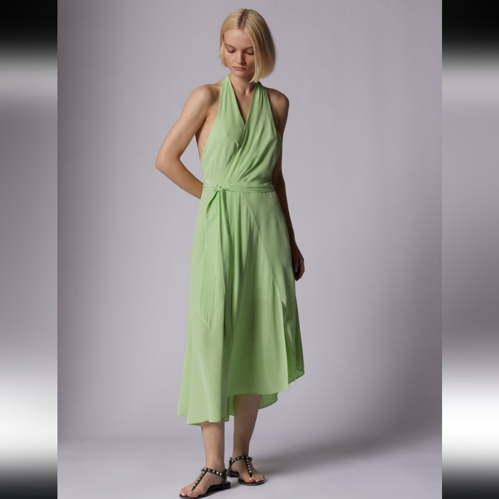 Alejandra Midi Silk Dress By Dress The Population, Pistachio Green, Size 0, NWT - Picture 9 of 9